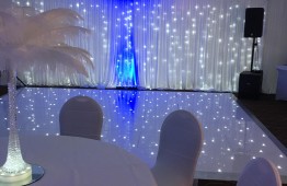 Starlit Back Drop and ceiling drapes with LED Dance Floor.