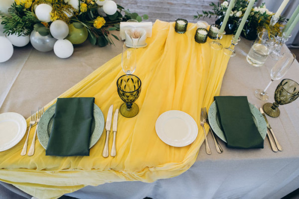 yellow and green wedding table