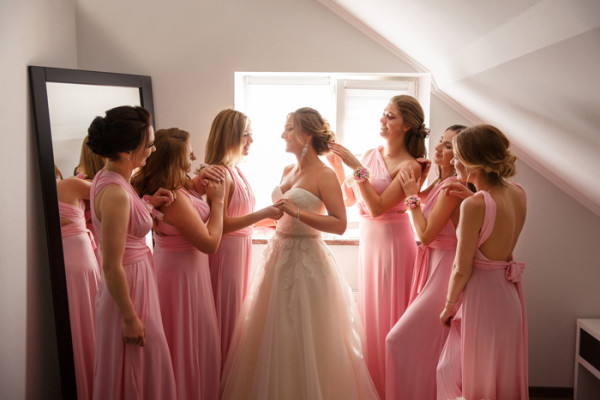 Pink bridesmaids' dresses