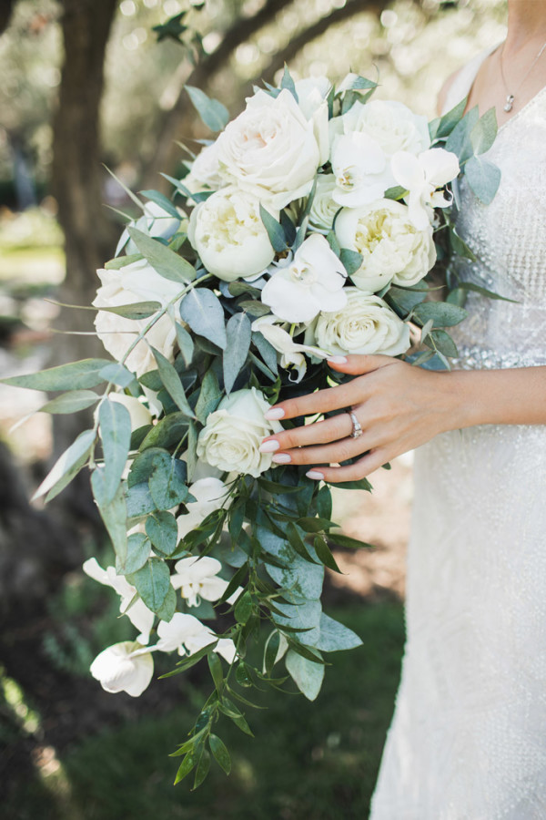 Greenery and white rose bridal bouquet