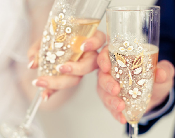 Detailed wedding champagne glasses