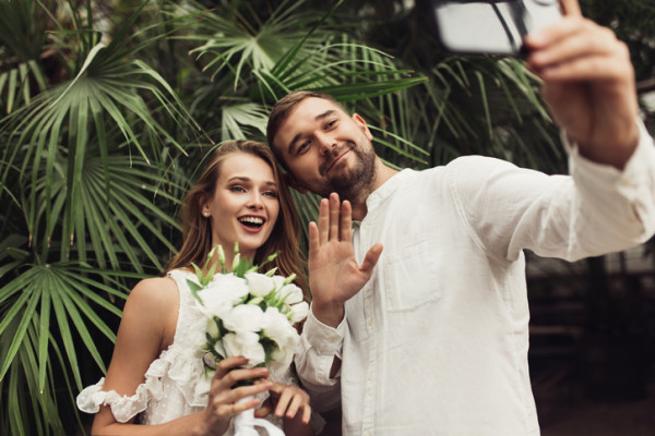 Selfie bride and groom