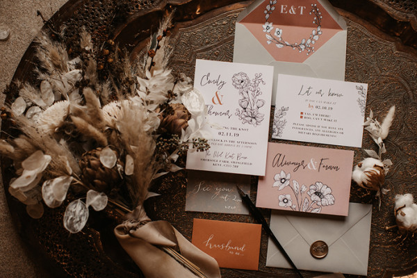 Muted wedding stationery suite